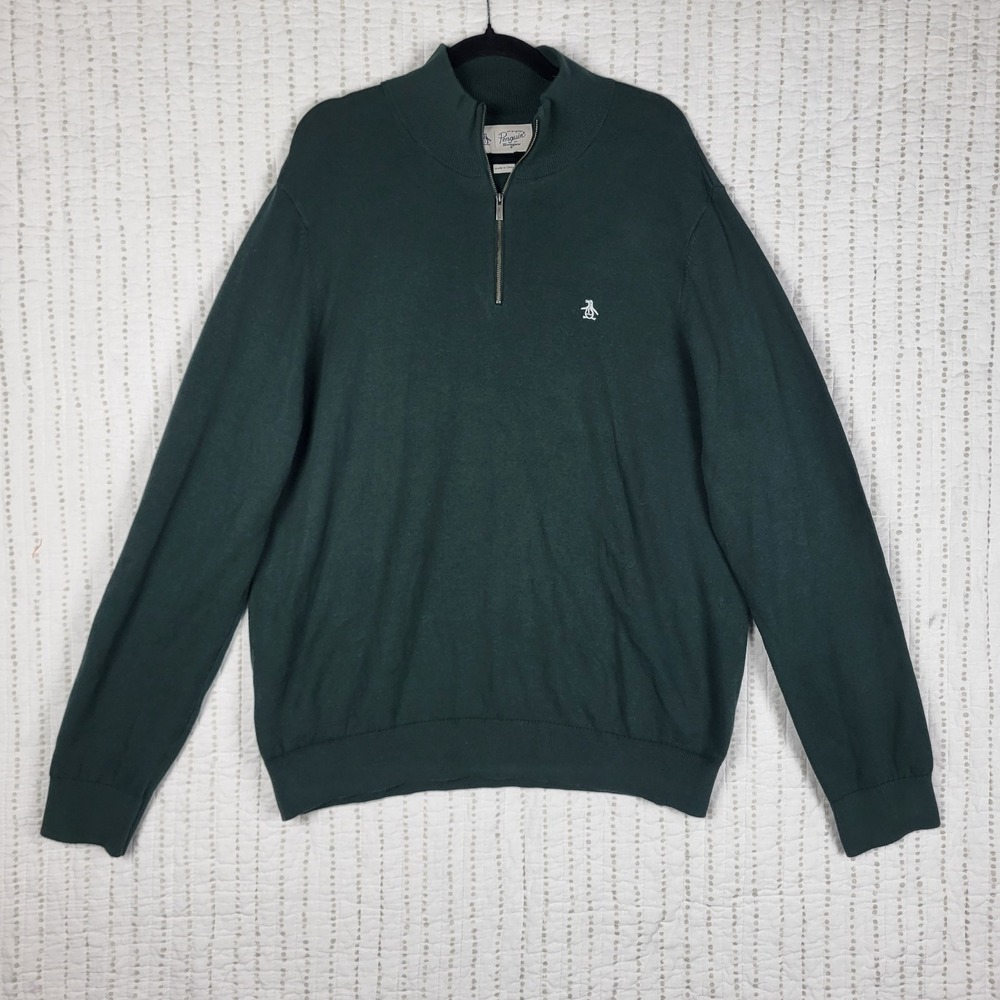 Penguin By Munsingwear Quarter Zip Shirt Men's Green 2XL Long Sleeve Pullover